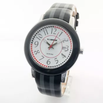 K&BROS Orologio da polso unisex analogico al quarzo 9426-2-435 43mm quadrante nero cinturino in pelle