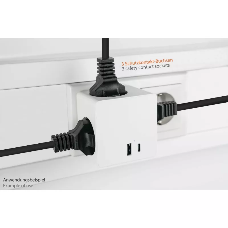 KABELMEISTER cubo presa con 3x prese Schuko, USB-C 20W PD 3.0 e USB-A 18W, 1,5m, bianco