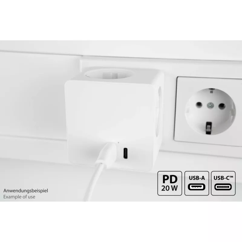 KABELMEISTER cubo presa con 3x prese Schuko, USB-C 20W PD 3.0 e USB-A 18W, 1,5m, bianco