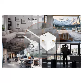 kabelmeister cubo presa 3 prese con USB-C e USB-A, bianco, 2m