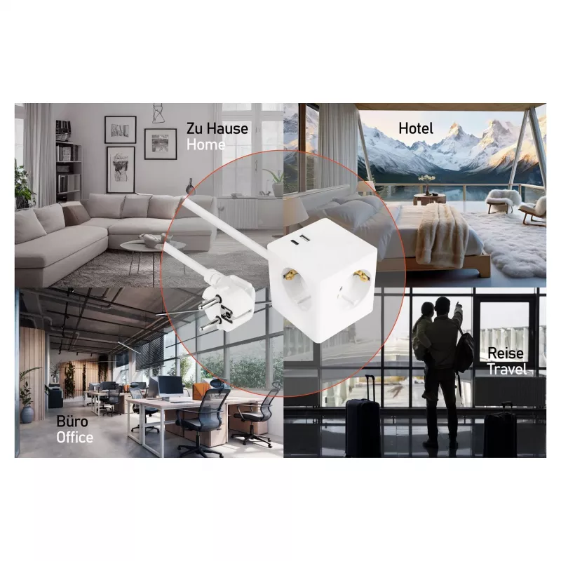 kabelmeister cubo presa 3 prese con USB-C e USB-A, bianco, 2m