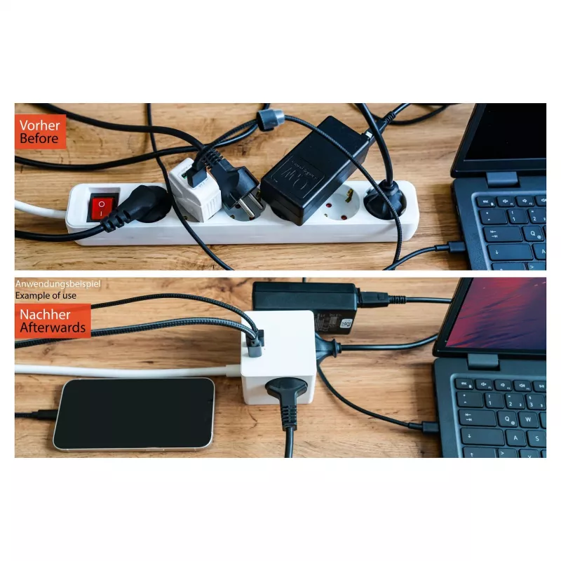 kabelmeister cubo presa 3 prese con USB-C e USB-A, bianco, 2m