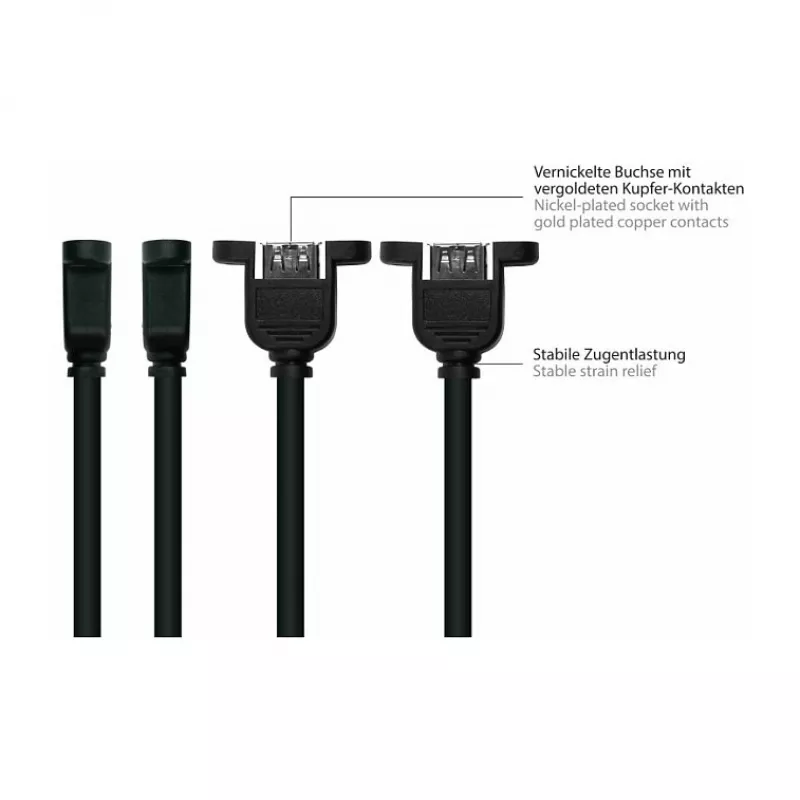 Kabelmeister cavo di prolunga USB 2.0, Type-A maschio a Type-A femmina da pannello, 1 m, nero