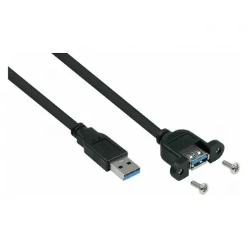 Kabelmeister cavo prolunga USB 3.0 per montaggio a pannello – Type-A maschio a femmina, 3 m, nero (certificato UL)