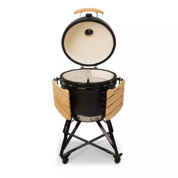 Kamado Bono Grande grill in ceramica 23 inch barbecue a carbone con carrello, nero