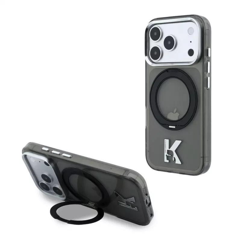 Karl Lagerfeld IML Ring Stand 360 Kameo Metal cover MagSafe per iPhone 18 Pro Max / 17 Pro Max - nero