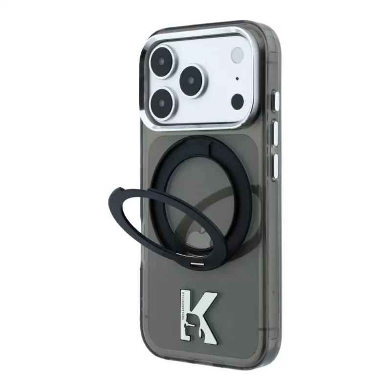Karl Lagerfeld IML Ring Stand 360 Kameo Metal cover MagSafe per iPhone 18 Pro Max / 17 Pro Max - nero