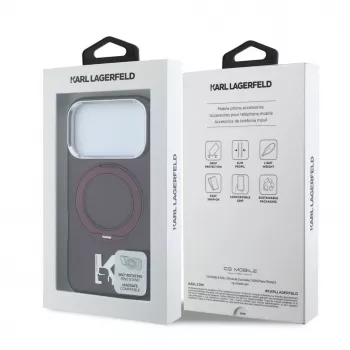 Karl Lagerfeld IML Ring Stand 360 Kameo Metal Custodia MagSafe per iPhone 18 Pro Max / 17 Pro Max Burgundy