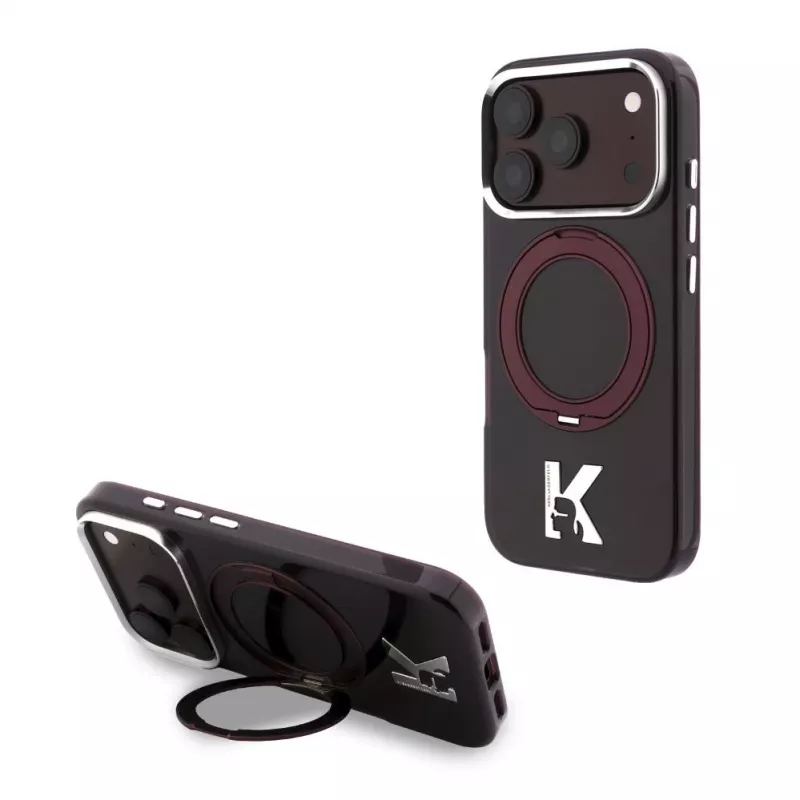 Karl Lagerfeld IML Ring Stand 360 Kameo Metal Custodia MagSafe per iPhone 18 Pro Max / 17 Pro Max Burgundy