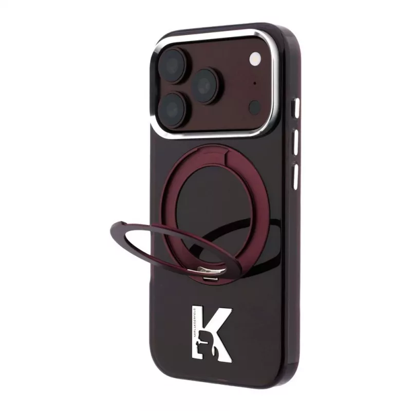 Karl Lagerfeld IML Ring Stand 360 Kameo Metal Custodia MagSafe per iPhone 18 Pro Max / 17 Pro Max Burgundy