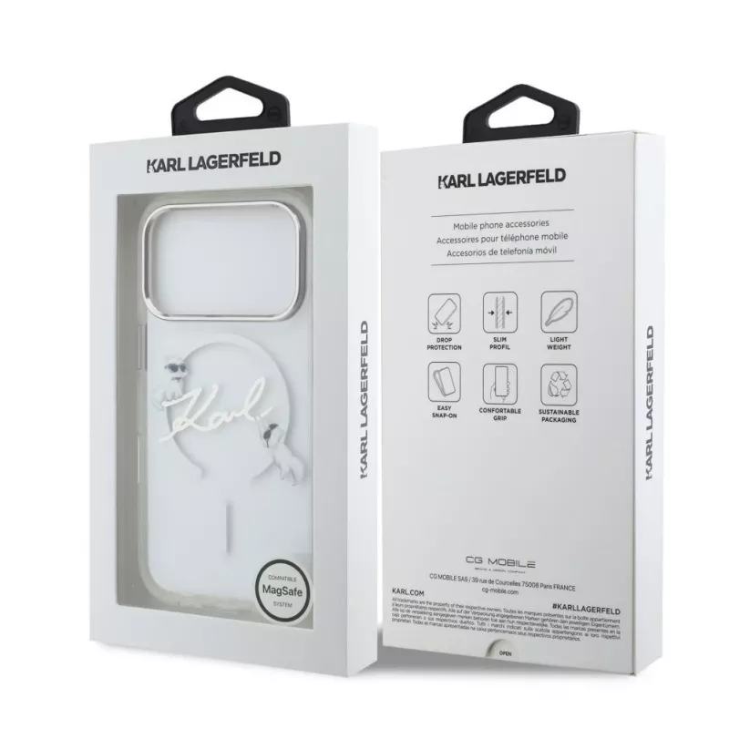 Karl Lagerfeld IML Karl Script Logo MagSafe Custodia rigida per Apple iPhone 18 Pro, trasparente