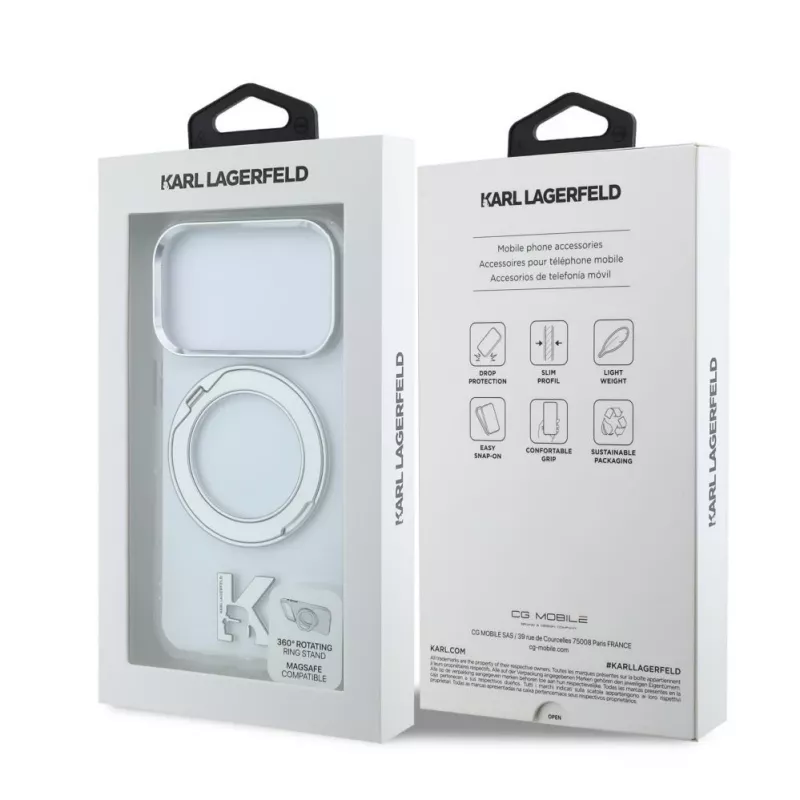 Karl Lagerfeld Custodia trasparente MagSafe IML Ring Stand 360 Kameo Metal per iPhone 18 Pro Max / 17 Pro Max