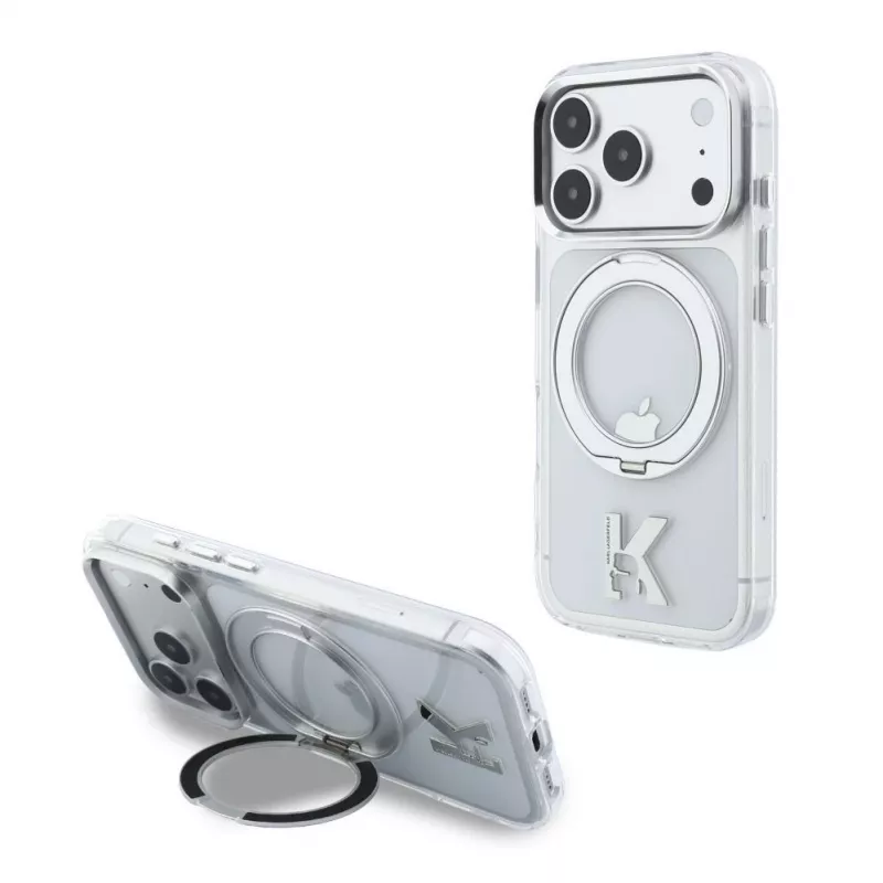 Karl Lagerfeld Custodia trasparente MagSafe IML Ring Stand 360 Kameo Metal per iPhone 18 Pro Max / 17 Pro Max
