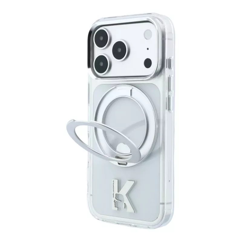 Karl Lagerfeld Custodia trasparente MagSafe IML Ring Stand 360 Kameo Metal per iPhone 18 Pro Max / 17 Pro Max