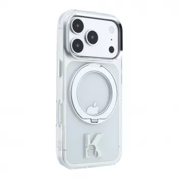 Karl Lagerfeld Custodia trasparente MagSafe IML Ring Stand 360 Kameo Metal per iPhone 18 Pro Max / 17 Pro Max
