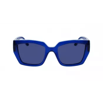 KARL LAGERFELD KL6143S-400 occhiali da sole donna quadrati in acetato, montatura blu scuro, lenti grigie sfumate, 53 mm