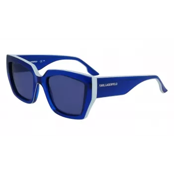 KARL LAGERFELD KL6143S-400 occhiali da sole donna quadrati in acetato, montatura blu scuro, lenti grigie sfumate, 53 mm