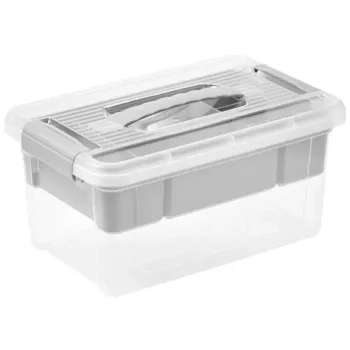 keeeper Henri scatola contenitore con coperchio e organizer, 5 L, grigio chiaro/trasparente, 29 x 19 x 14 cm