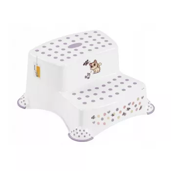 keeeper kids sgabello a due gradini Igor Cats, bianco con motivo gatti, 40x37x21 cm, portata 120 kg, piedini antiscivolo