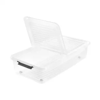 keeeper Leo scatola contenitore sottotetto con coperchio e ruote, 33 L, trasparente, 77 x 38 x 16 cm