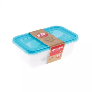 keeeper Set di 2 contenitori rettangolari per conservazione 3,3L Fredo Fresh trasparente/azzurro