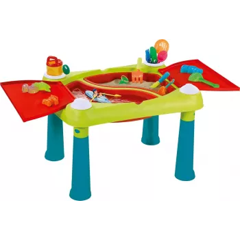 KETER Creative Fun Table Turchese/Rosso – Tavolo da gioco e attività 2-in-1 per bambini con piano girevole, sgabello, accessori per disegno e costruzioni