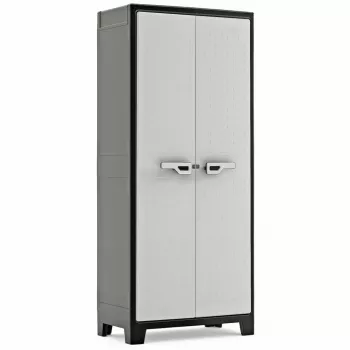 Armadio portautensili Keter Titan 80x44x182 cm grigio scuro/nero armadio contenitore in resina di polipropilene ad alta resistenza con 4 ripiani regolabili, ante doppie con serratura, resistente alle intemperie, per interni ed esterni