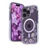Kingxbar Custodia MagSafe per Apple iPhone 14 Pro con stampa peonie Flora Series lilla