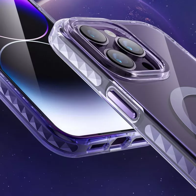 Custodia magnetica Kingxbar PQY Ice Crystal Series per iPhone 14 Pro MagSafe rosa e blu