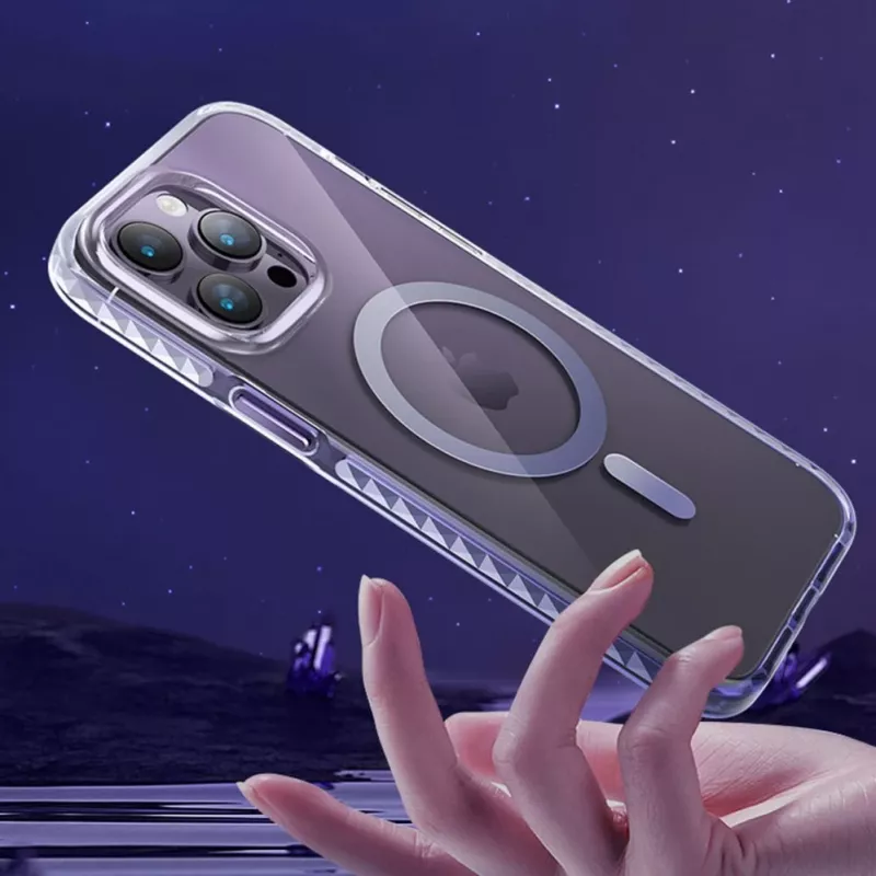 Custodia magnetica Kingxbar PQY Ice Crystal Series per iPhone 14 Pro MagSafe rosa e blu
