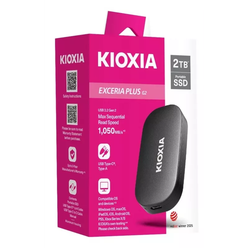 KIOXIA EXCERIA PLUS G2 500GB SSD esterno portatile USB 3.2 Gen 2 USB-C crittografia hardware AES a 256 bit TCG Opal 2.01