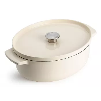 KitchenAid Brasiera in ghisa con coperchio 30 cm, ovale, mandorla crema