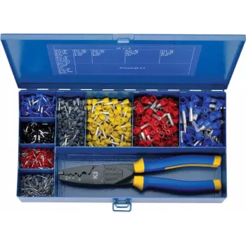 Klauke SK47B set pinze crimpatrici con tagliacavi, capicorda isolati, meccanismo a cricchetto, blu/giallo