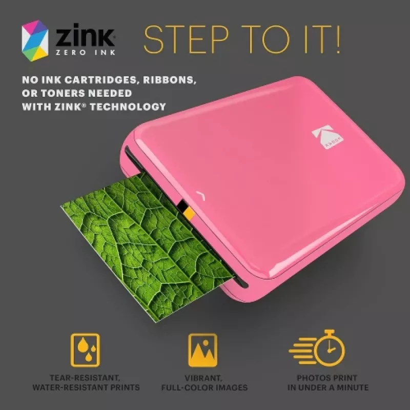 KODAK STEP Stampante fotografica mobile istantanea - ZINK 2x3 inch - 1 ppm - Bluetooth - rosa