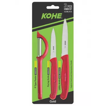 Set di 3 coltelli KOHE con pelapatate, colori assortiti