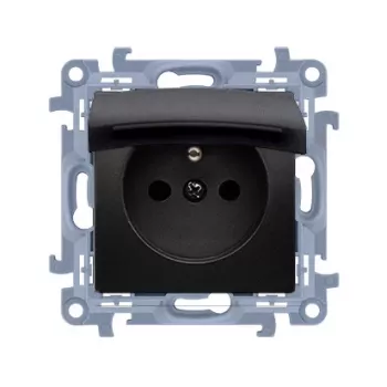 KONTAK-SIMON Simon 10 Presa Schuko nero opaco 1 posto con coperchio a ribalta e protezione bambini IP44 morsetti a molla 16A