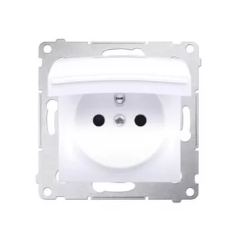 KONTAK-SIMON Simon 54 modulo presa singola con messa a terra, protezione bambini e coperchio a scatto, IP44, 16 A, 250 V, morsetti a vite, bianco