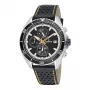 KRONOS Orologio da uomo K005.55.19 - 46,5 mm Cassa in acciaio inox, cinturino in pelle nera, quarzo analogico