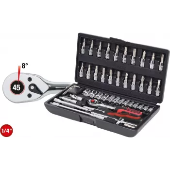 KS TOOLS 1/4 pollice CHROMEplus set di chiavi a bussola da 48 pezzi, esagono metrico, cricchetto a 72 denti, in valigetta (918.0648)