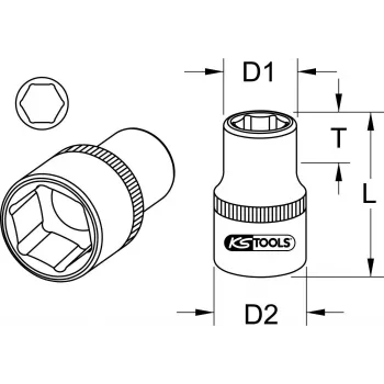 KS TOOLS 1 pollice attacco 38mm chiave a bussola esagonale corta, 6 lati, cromo-vanadio, DIN 3124 911.1038