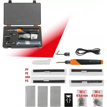 KS TOOLS 150.1010 set riparazione plastica a batteria, 134 pezzi, cucitrice Li-Ion 3,7V con 200 punti in acciaio inossidabile, 450°C, valigetta