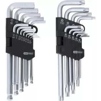 KS TOOLS set da 22 pezzi di chiavi a brugola e chiavi TORX con testa sferica e supporto