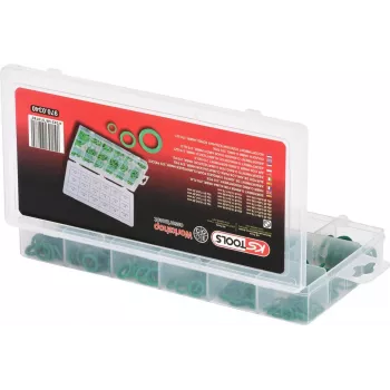 KS TOOLS assortimento da 270 O-ring HNBR per climatizzatori auto, 18 misure metriche, da -40°C a +150°C, verde 970.0340