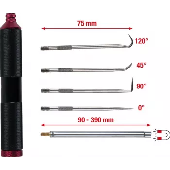 KS TOOLS set da 6 pezzi di utensili magnetici e ganci, magneti a stelo flessibile e rigido, 4 profili a gancio, impugnature ergonomiche 550.1080