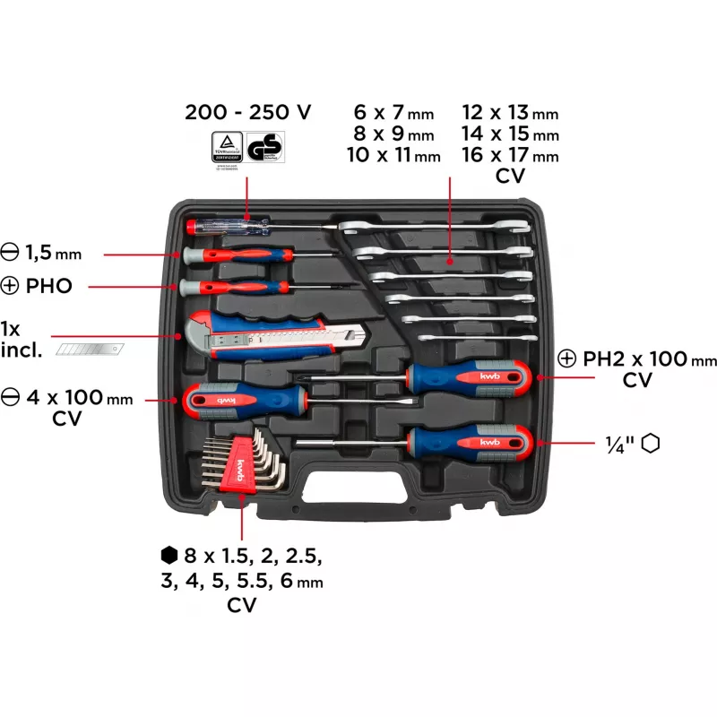 KWB 370733 set di utensili fai da te da 42 pezzi in valigetta (29x34x7 cm)