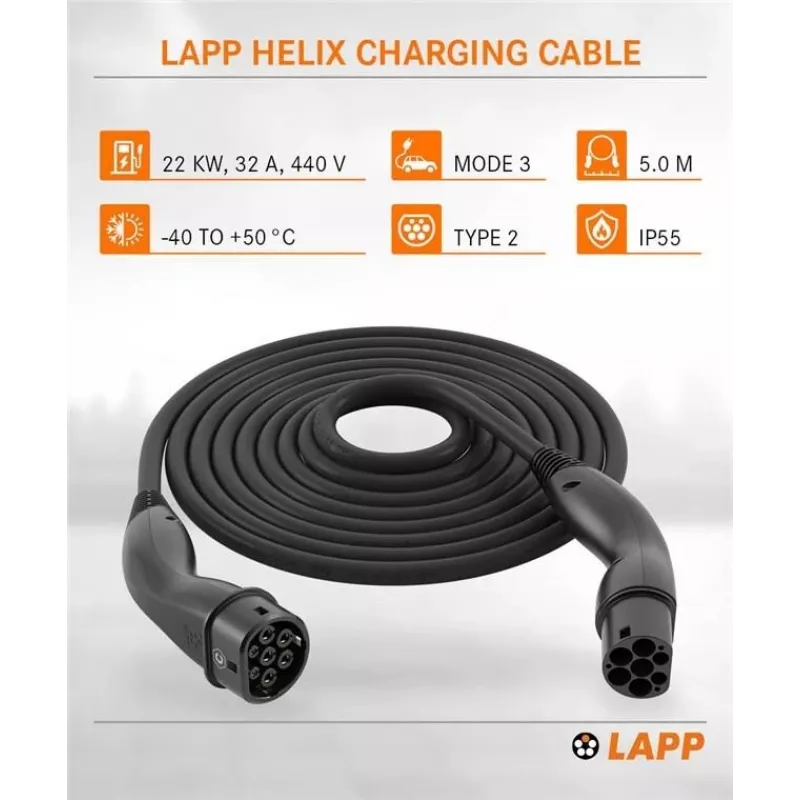 LAPP MOBILITY HELIX® cavo di ricarica EV Type 2, 22 kW, 5 m, nero 61795