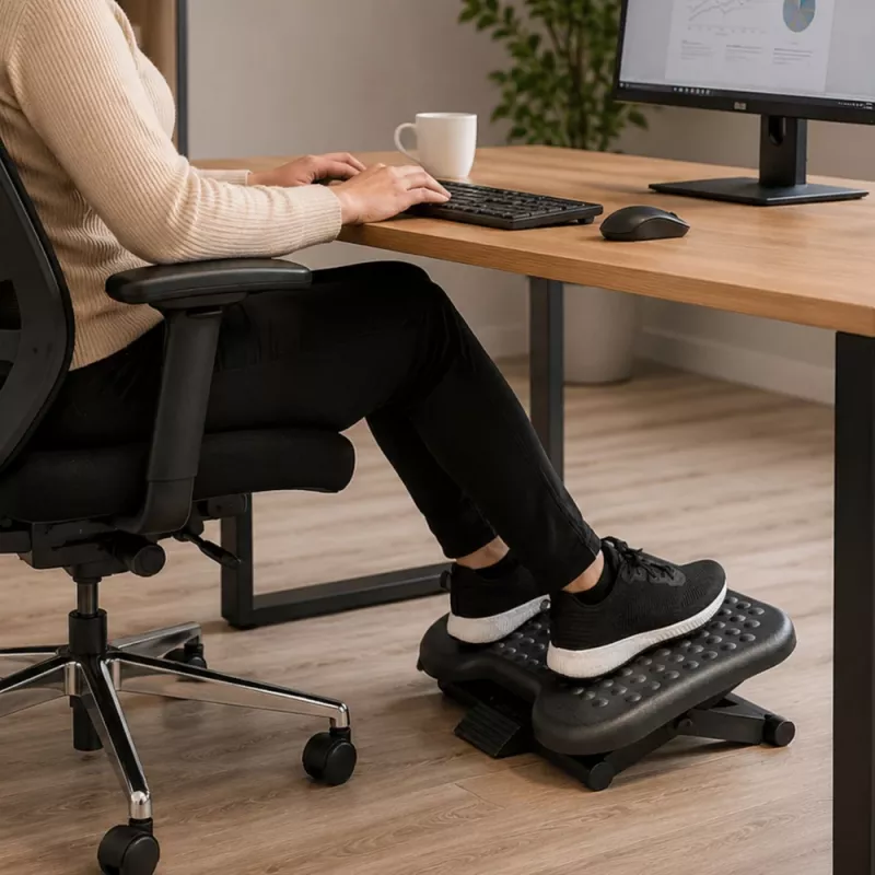 LEAN Poggiapiedi ergonomico regolabile per ufficio con 3 livelli di massaggio a rilievo, nero