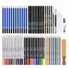 LEAN Set per disegno e schizzo, set completo da 74 pezzi con matite in grafite, matite colorate, pastelli a olio, carboncino e astuccio con zip