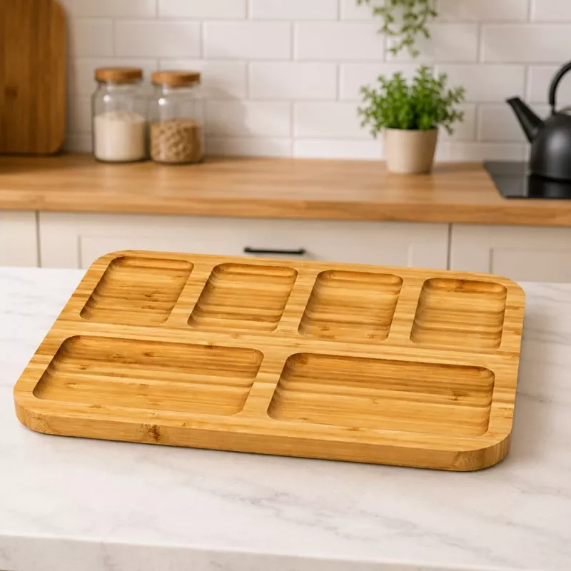 LEAN Vassoio in bambù con scomparti per servire 36 x 28cm