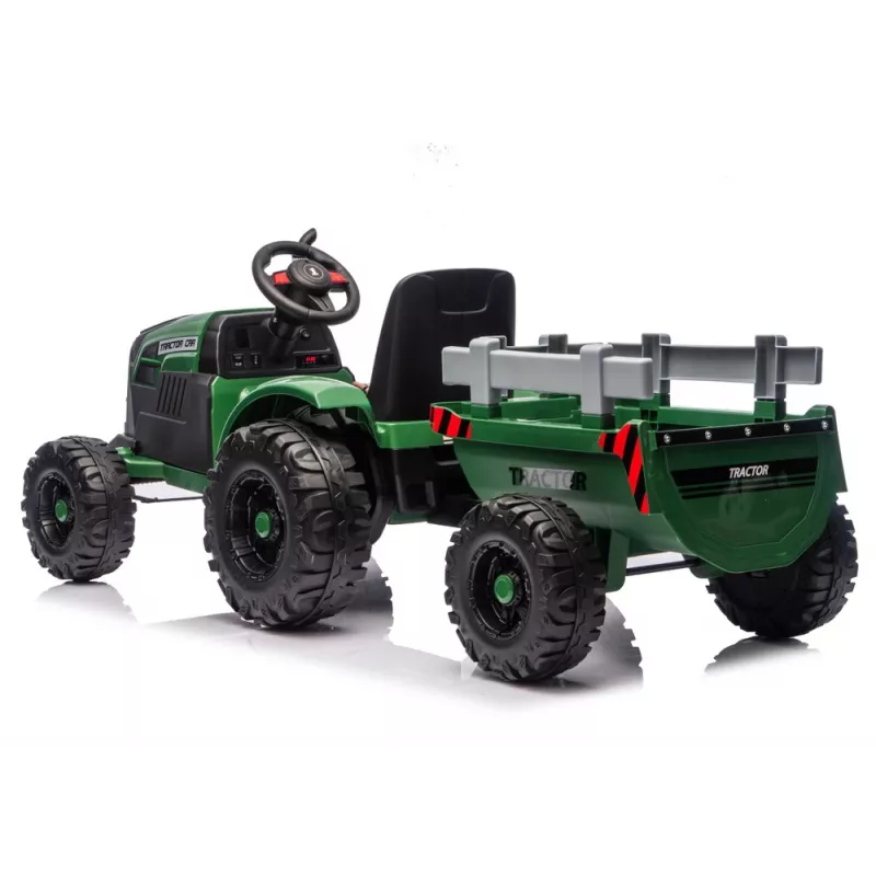 LEAN CARS trattore a batteria 24V con rimorchio verde scuro - CH9959B